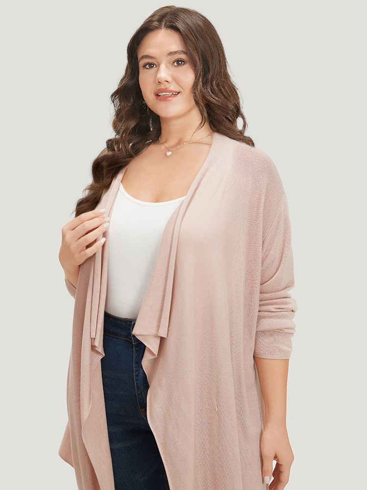 

Plus Size Supersoft Essentials Solid Asymmetrical Hem Lapel Collar Cardigan DustyPink Women Casual Loose Long Sleeve Dailywear Cardigans BloomChic