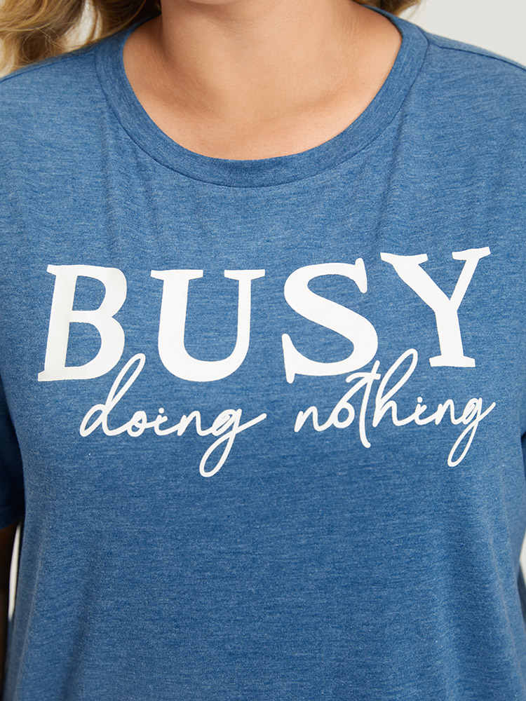 

Plus Size Letter Print Crew Neck T-shirt Aegean Women Casual Plain Letter Dailywear T-shirts BloomChic