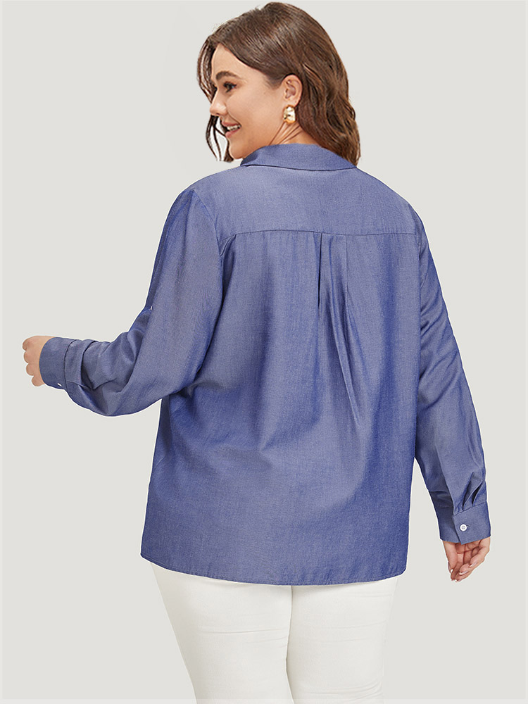 Plus Size Women Work Plain Plain Regular Sleeve Long Sleeve Shirt collar Office Blouses BloomChic 