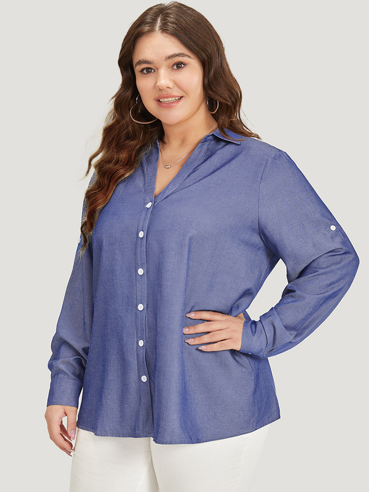 Plus Size Women Work Plain Plain Regular Sleeve Long Sleeve Shirt collar Office Blouses BloomChic 
