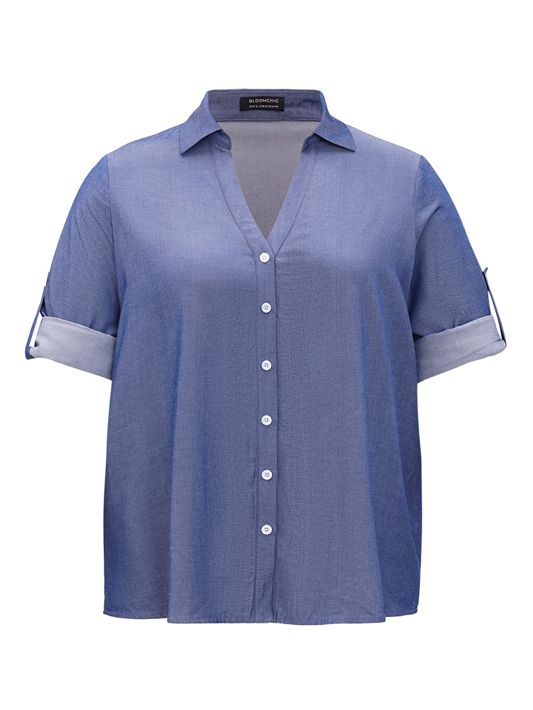 Plus Size Women Work Plain Plain Regular Sleeve Long Sleeve Shirt collar Office Blouses BloomChic 