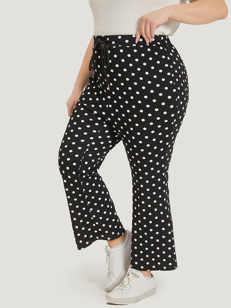 

Polka Dot Print Pocket Ties Bootcut Sweatpants Black Plus Size Women Casual Everyday Drawstring  Bloomchic