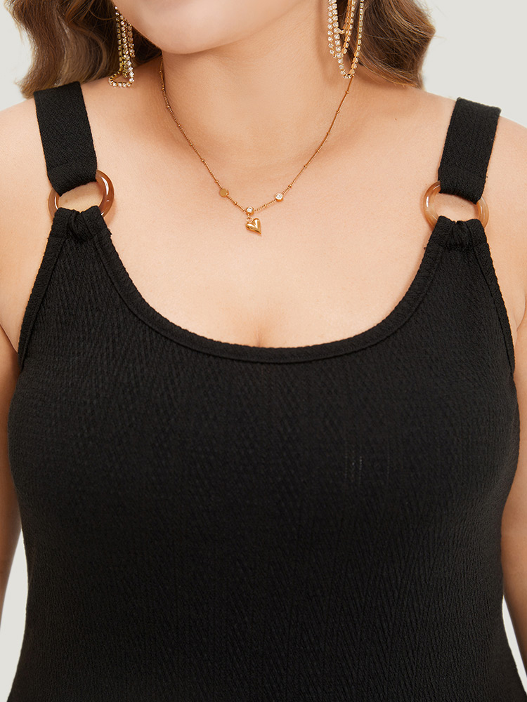 Plus Size Plain Tassel Trim Adjustable Straps Cami Dress Black Women Glamour Adjustable Straps Spaghetti Strap Sleeveless Curvy Midi Dress BloomChic 12/L 