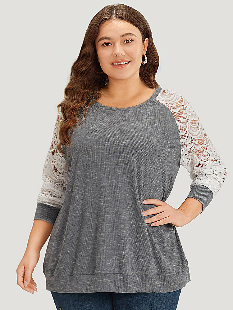 Plus Size Women Dailywear Silhouette Floral Print Elastic cuffs Regular Regular Sleeve Long Sleeve Round Neck Elegant Sweatshirts BloomChic 