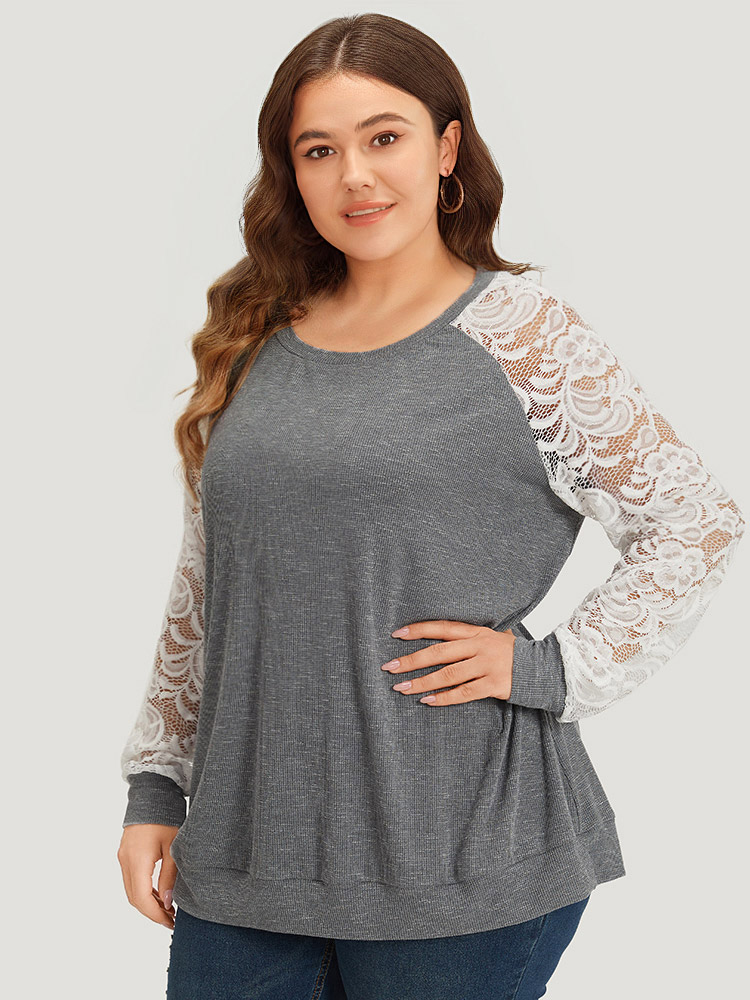 Plus Size Women Dailywear Silhouette Floral Print Elastic cuffs Regular Regular Sleeve Long Sleeve Round Neck Elegant Sweatshirts BloomChic 