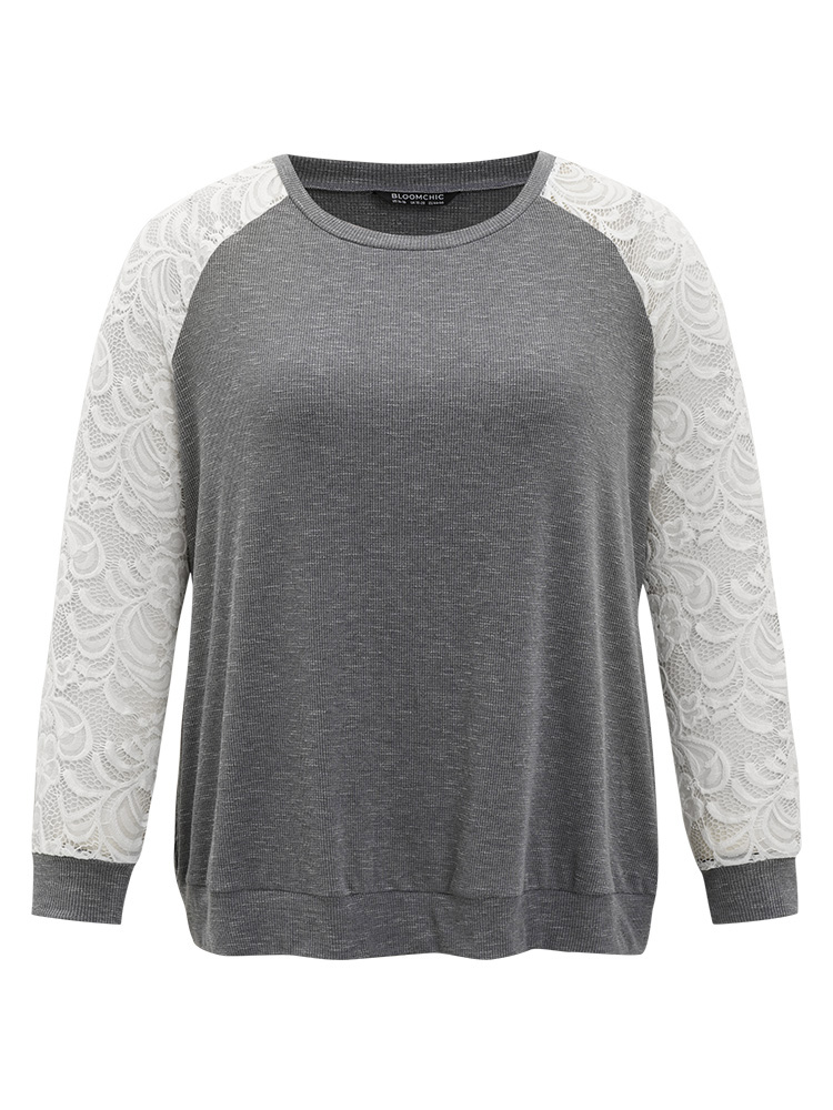 Plus Size Women Dailywear Silhouette Floral Print Elastic cuffs Regular Regular Sleeve Long Sleeve Round Neck Elegant Sweatshirts BloomChic 