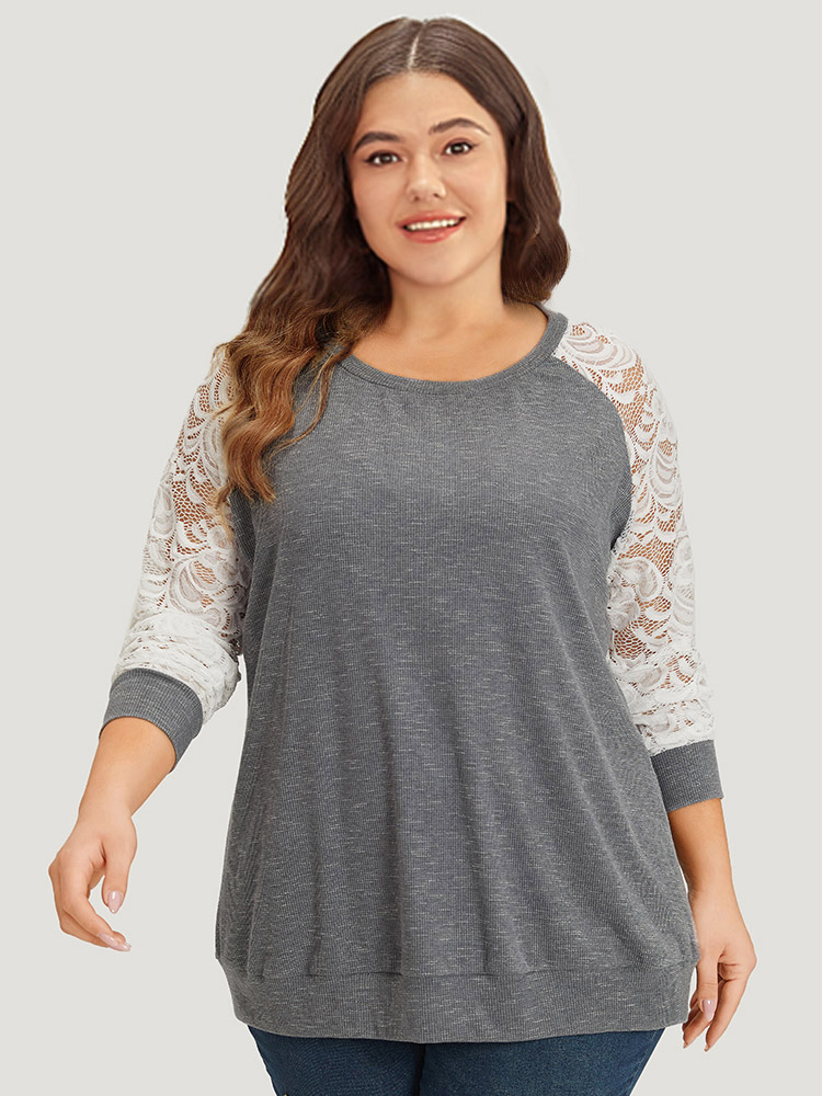 Plus Size Women Dailywear Silhouette Floral Print Elastic cuffs Regular Regular Sleeve Long Sleeve Round Neck Elegant Sweatshirts BloomChic 