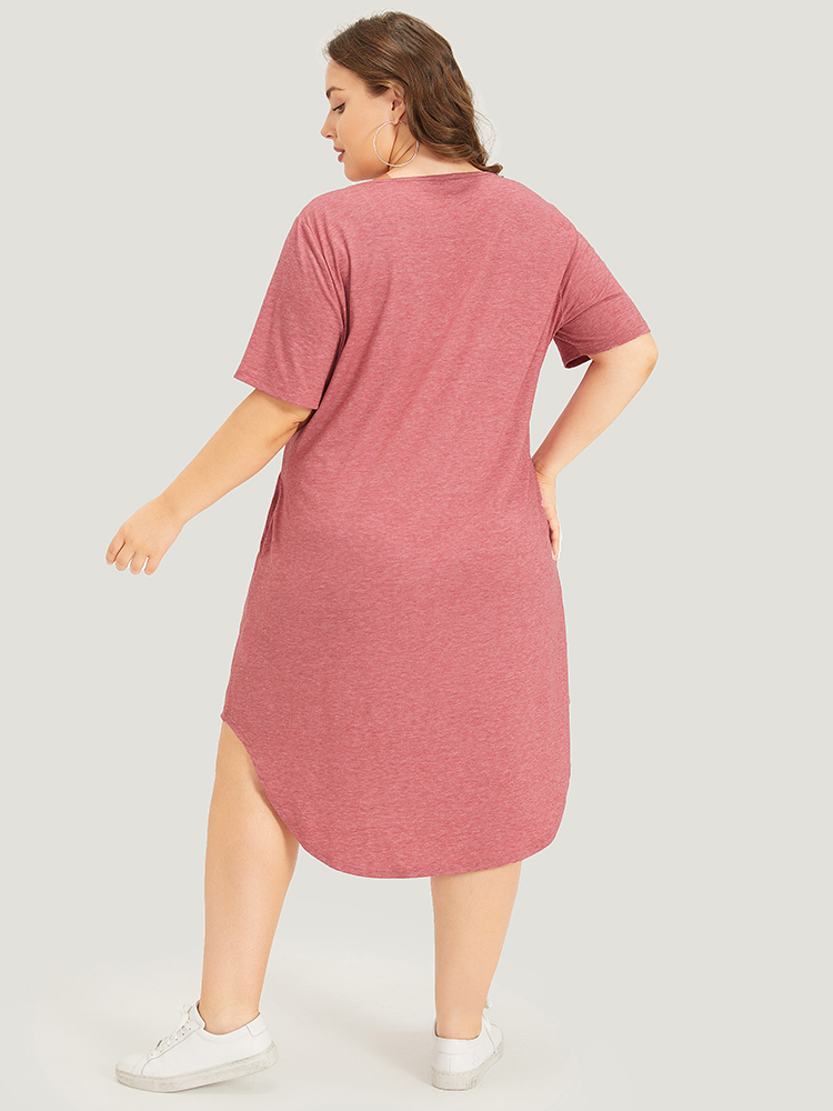 Plus Size Women Dailywear Graphic Plain Regular Sleeve Short sleeve V-neck Pocket Casual Dresses BloomChic 