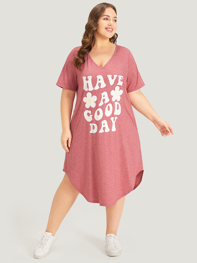 Plus Size Women Dailywear Graphic Plain Regular Sleeve Short sleeve V-neck Pocket Casual Dresses BloomChic 