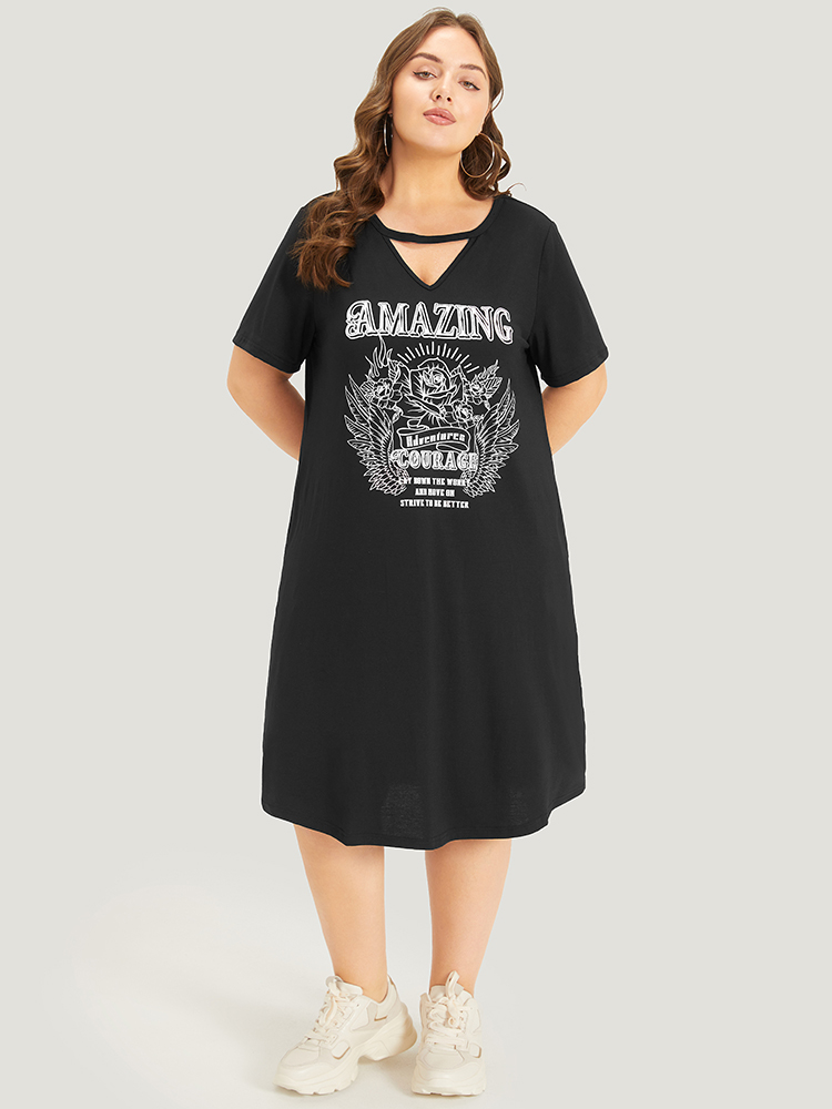 Plus Size Women Dailywear Plain Cut-Out Regular Sleeve Short sleeve V-neck Pocket Casual Dresses BloomChic 