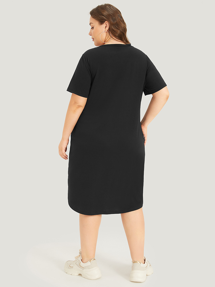 Plus Size Women Dailywear Plain Cut-Out Regular Sleeve Short sleeve V-neck Pocket Casual Dresses BloomChic 