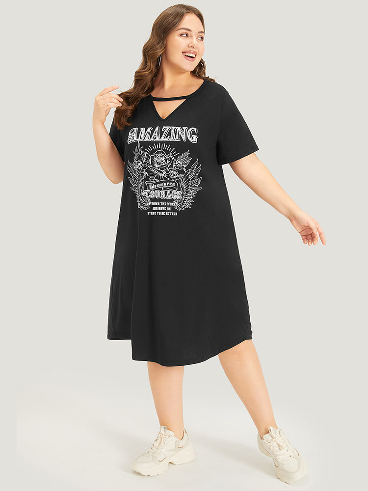 Plus Size Women Dailywear Plain Cut-Out Regular Sleeve Short sleeve V-neck Pocket Casual Dresses BloomChic 