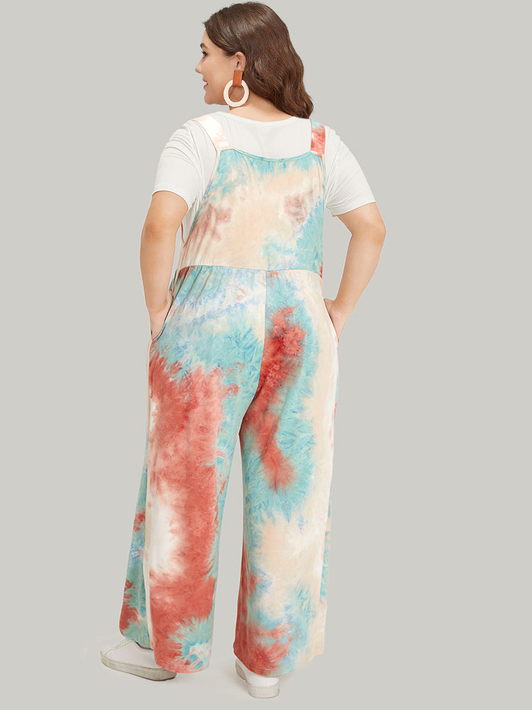 Plus Size Women Dailywear Tie Dye Adjustable Straps Regular Pocket Casual Jumpsuits BloomChic 