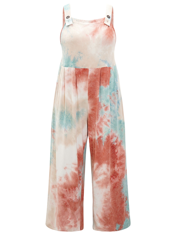 Plus Size Women Dailywear Tie Dye Adjustable Straps Regular Pocket Casual Jumpsuits BloomChic 