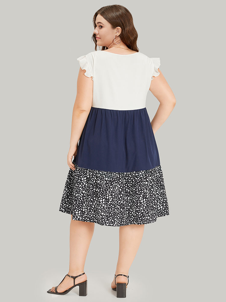 Plus Size Women Dailywear Leopard Patchwork Ruffle Sleeve Cap Sleeve Keyhole Cut-Out Pocket Elegant Dresses BloomChic 