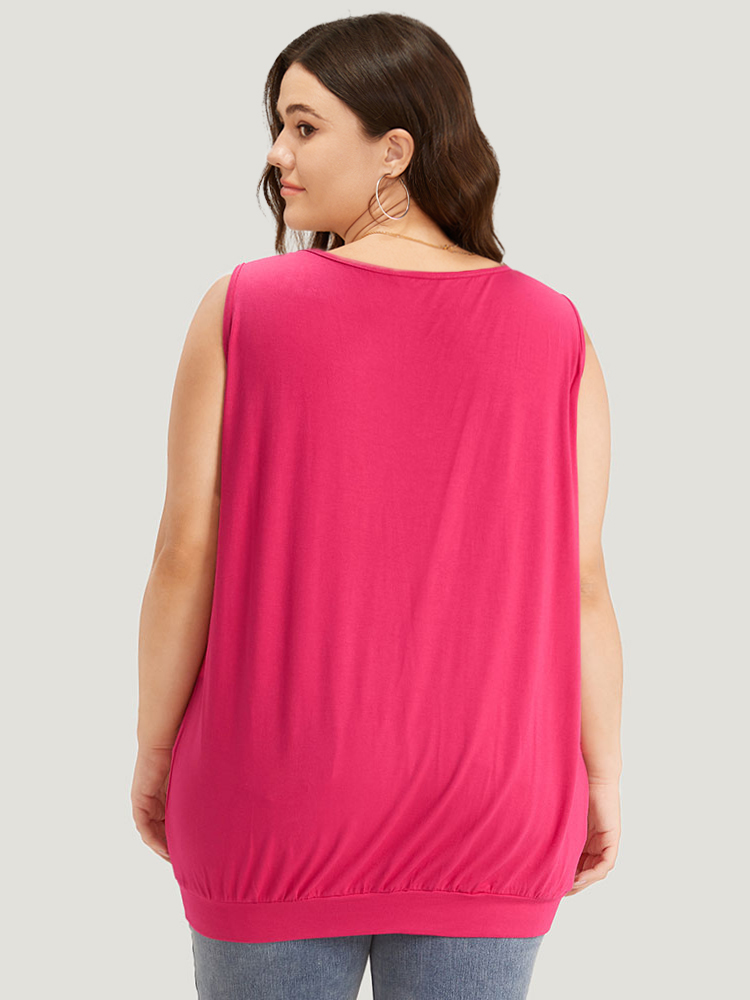 

Plus Size Solid Plicated Detail Square Neck Tank Top Women RedViolet Elegant Plain Square Neck Dailywear Tank Tops Camis BloomChic