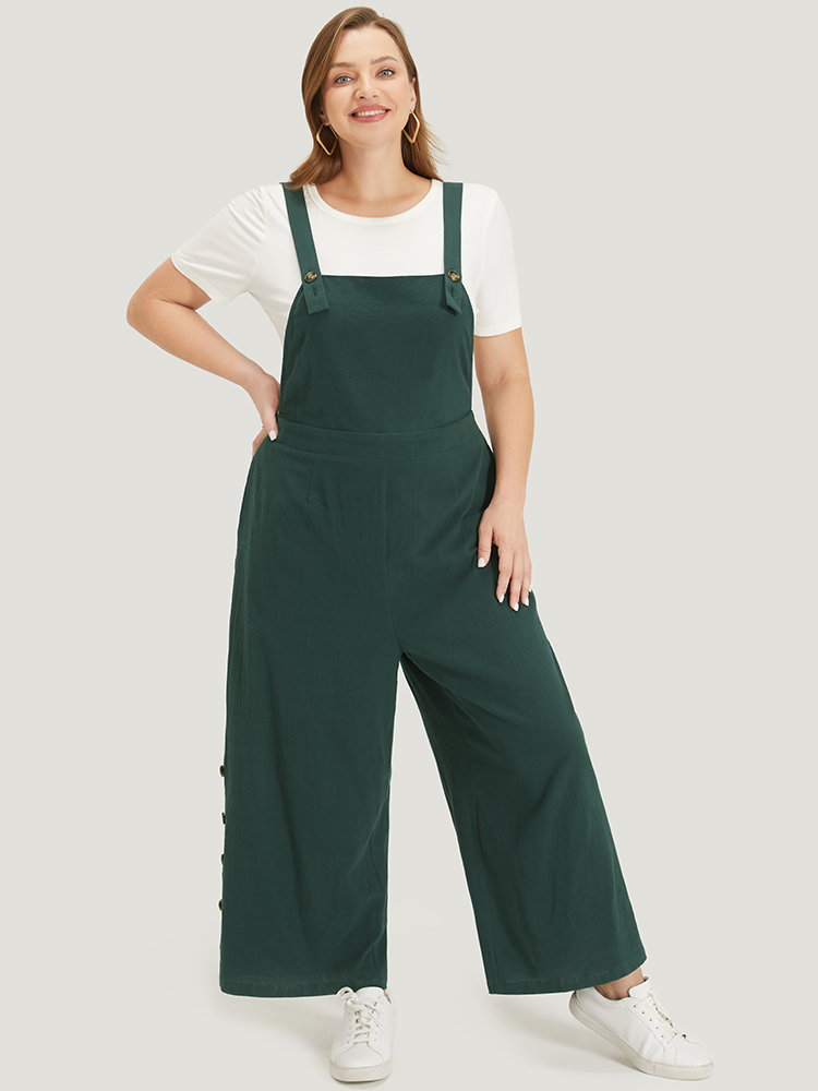 Plus Size Women Dailywear Plain Adjustable Straps Wide Leg Pocket Casual Jumpsuits BloomChic 