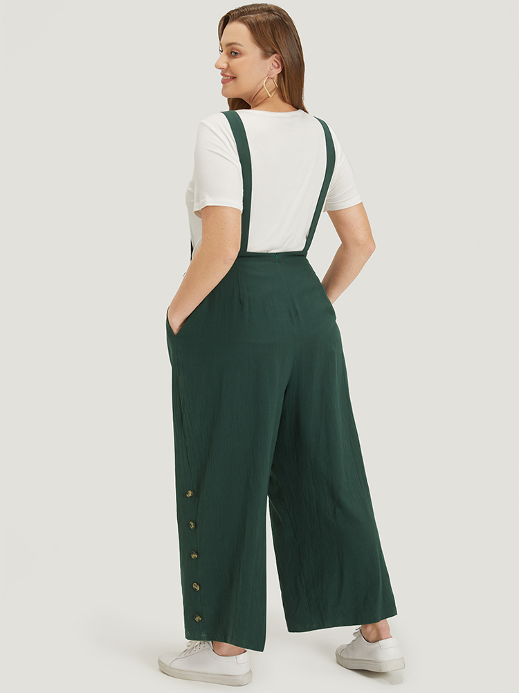 Plus Size Women Dailywear Plain Adjustable Straps Wide Leg Pocket Casual Jumpsuits BloomChic 