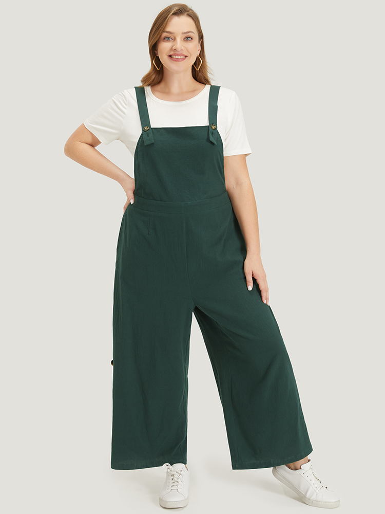 Plus Size Women Dailywear Plain Adjustable Straps Wide Leg Pocket Casual Jumpsuits BloomChic 