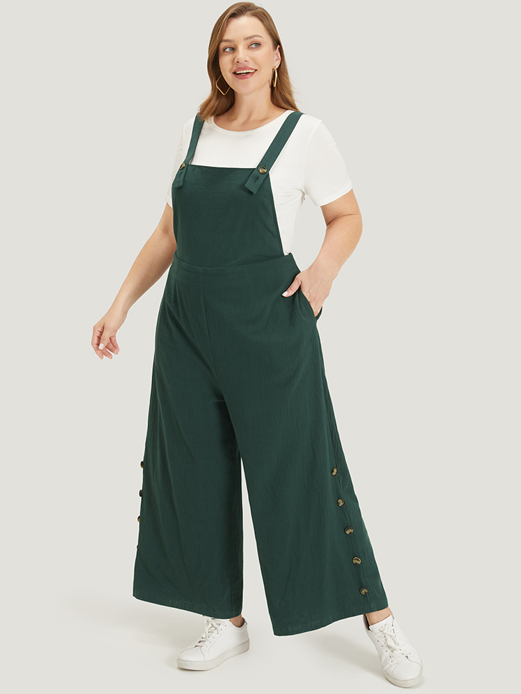 Plus Size Women Dailywear Plain Adjustable Straps Wide Leg Pocket Casual Jumpsuits BloomChic 