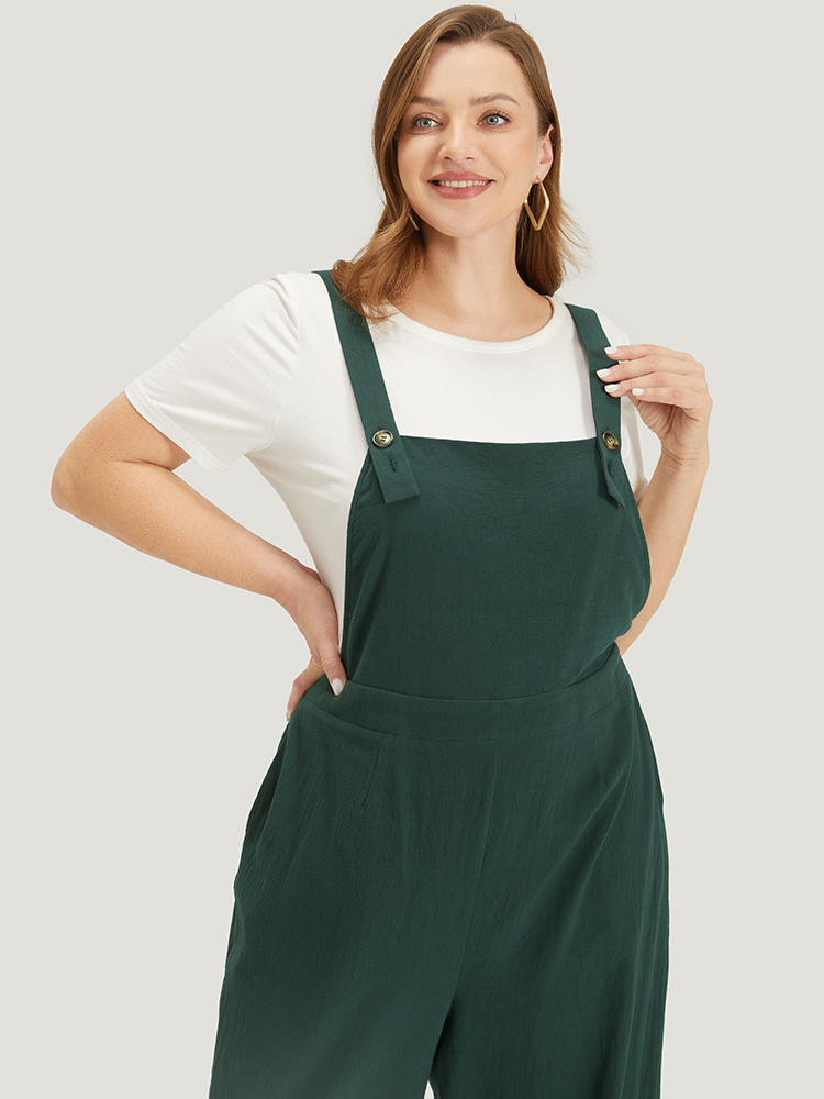 Plus Size Women Dailywear Plain Adjustable Straps Wide Leg Pocket Casual Jumpsuits BloomChic 