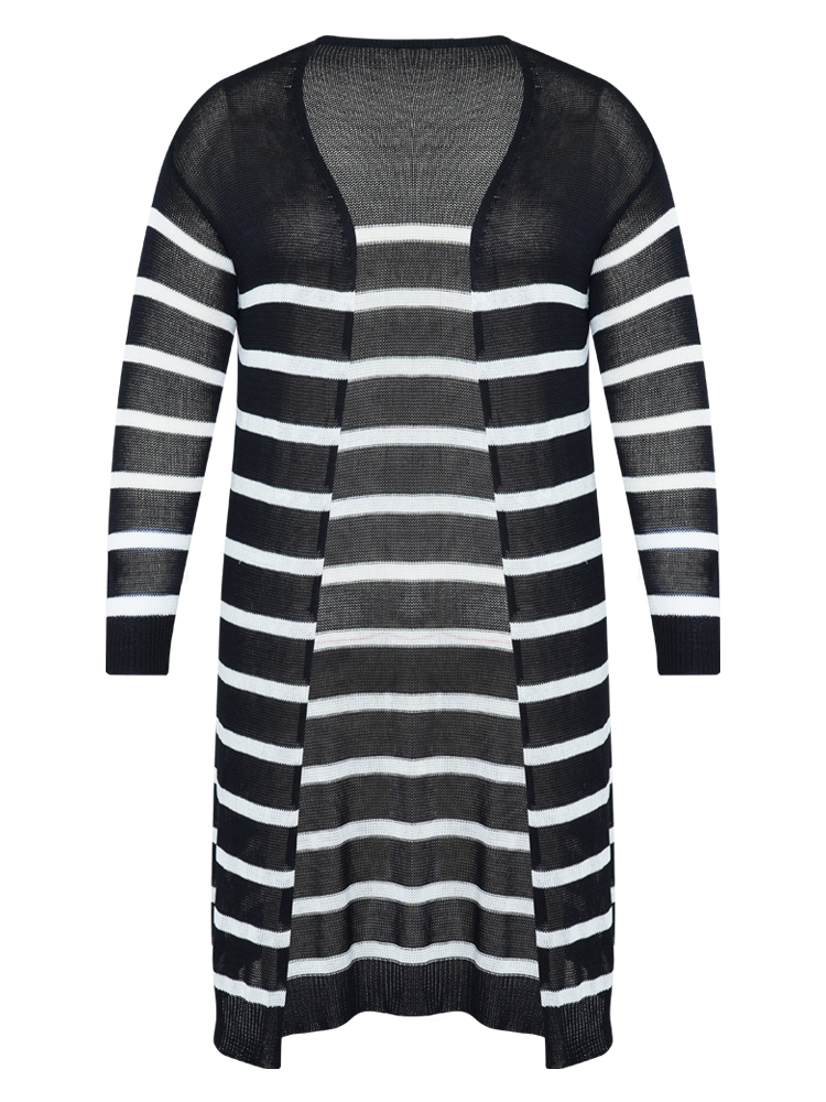 Striped Open Front Elastic Cuffs Drop Shoulder Cardigan BloomChic 