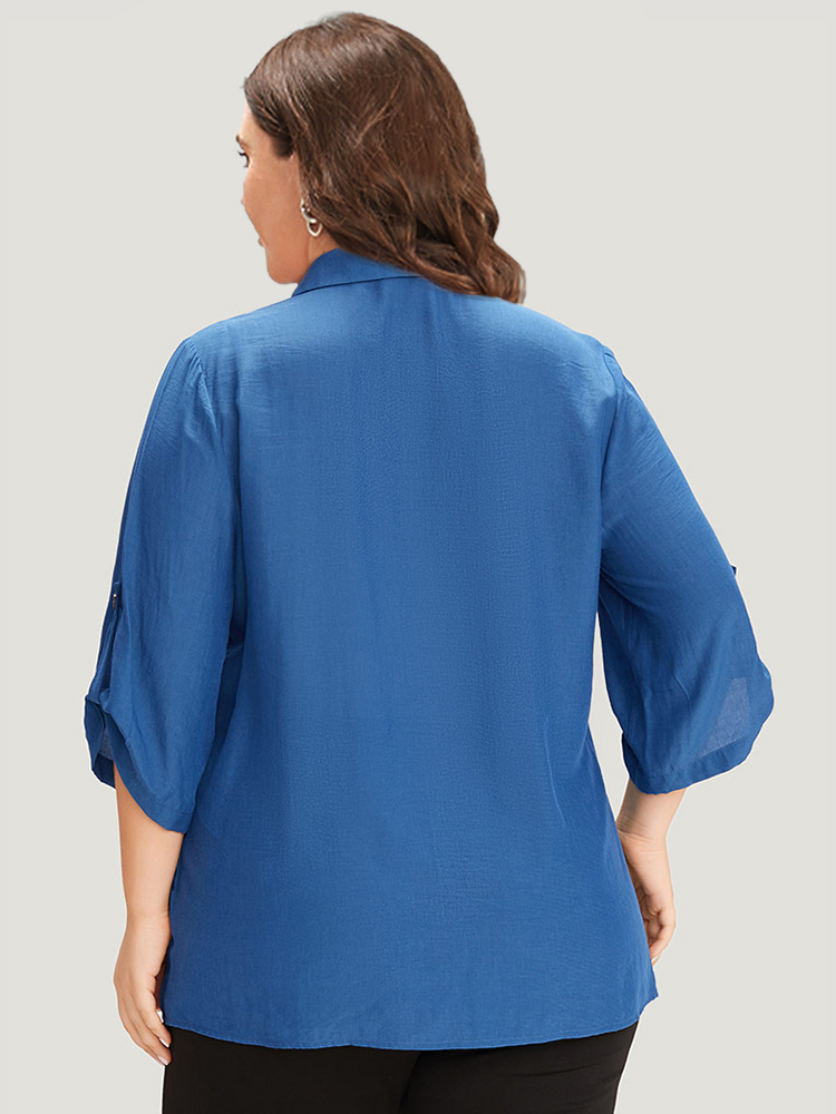 Plus Size Women Dailywear Plain Button Regular Sleeve Elbow-length sleeve V-neck Office Blouses BloomChic 