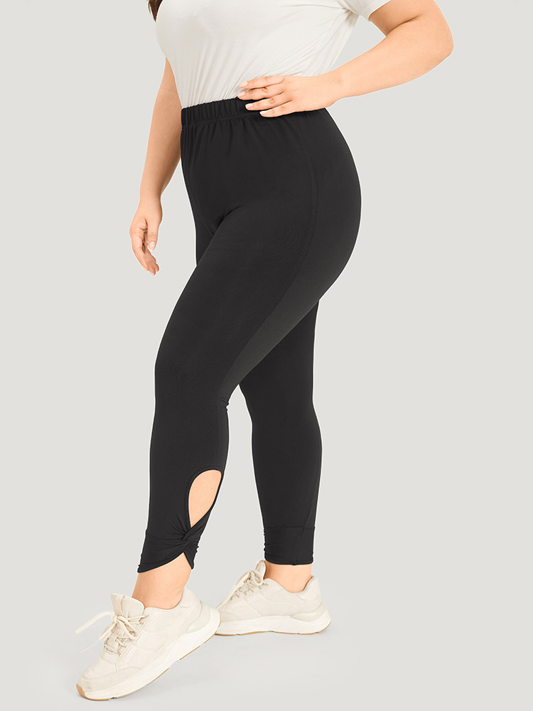 Plus Size Women Dailywear Plain Elastic Waist High stretch Skinny High Rise Casual Leggings BloomChic 