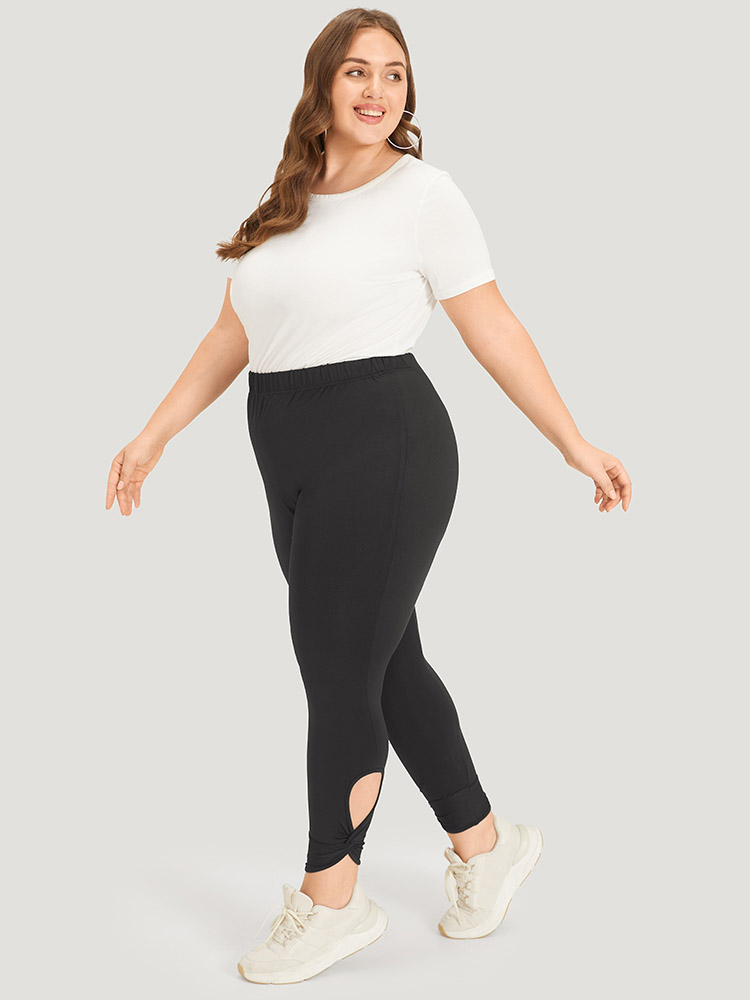 Plus Size Women Dailywear Plain Elastic Waist High stretch Skinny High Rise Casual Leggings BloomChic 