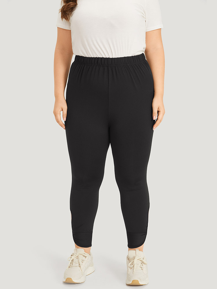 Plus Size Women Dailywear Plain Elastic Waist High stretch Skinny High Rise Casual Leggings BloomChic 