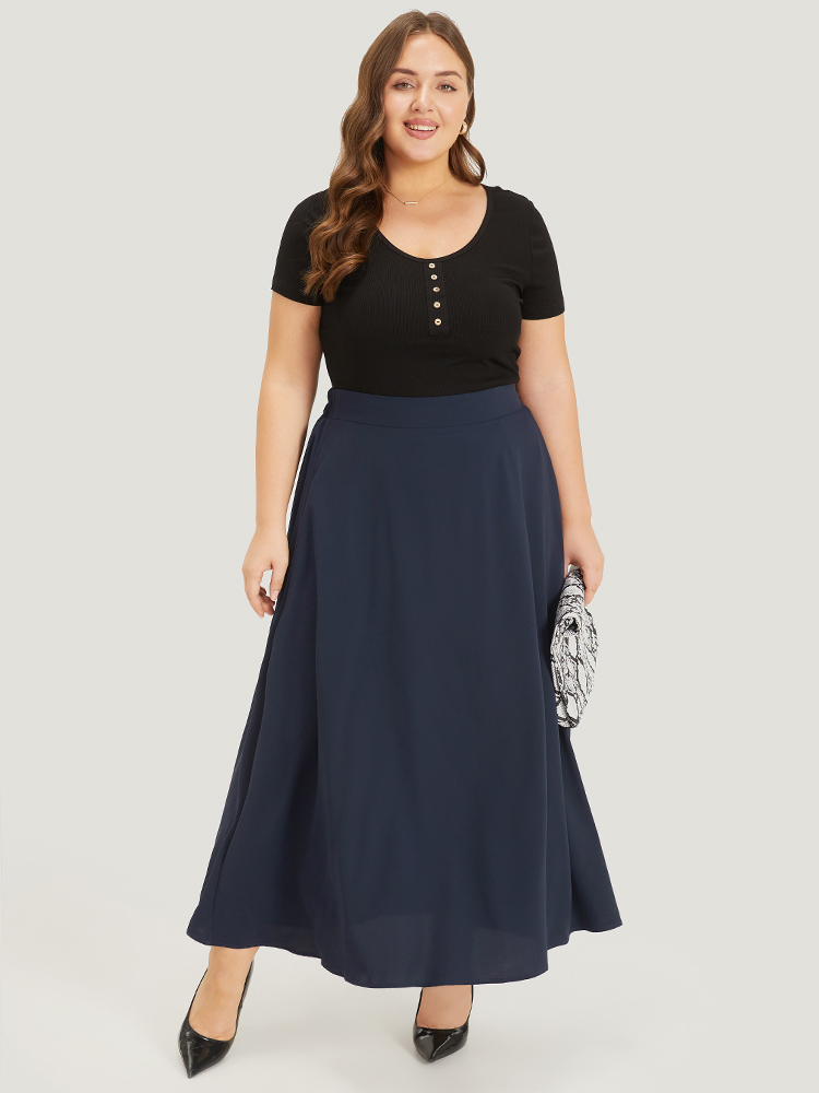 

Plus Size Plain Pocket Plicated Detail Elastic Waist Skirt Women Indigo Office Plain No stretch Pocket Work Skirts BloomChic