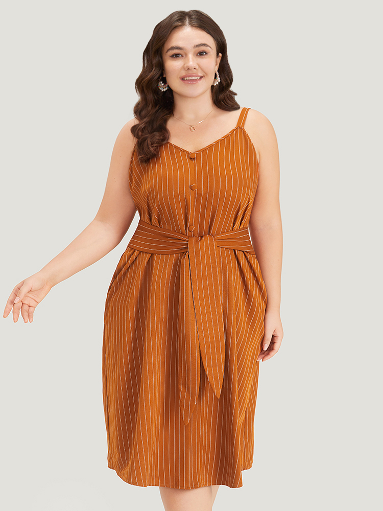 Plus Size Women Dailywear Striped Cross straps Sleeveless Sleeveless Spaghetti Strap Pocket Vacation Dresses BloomChic 