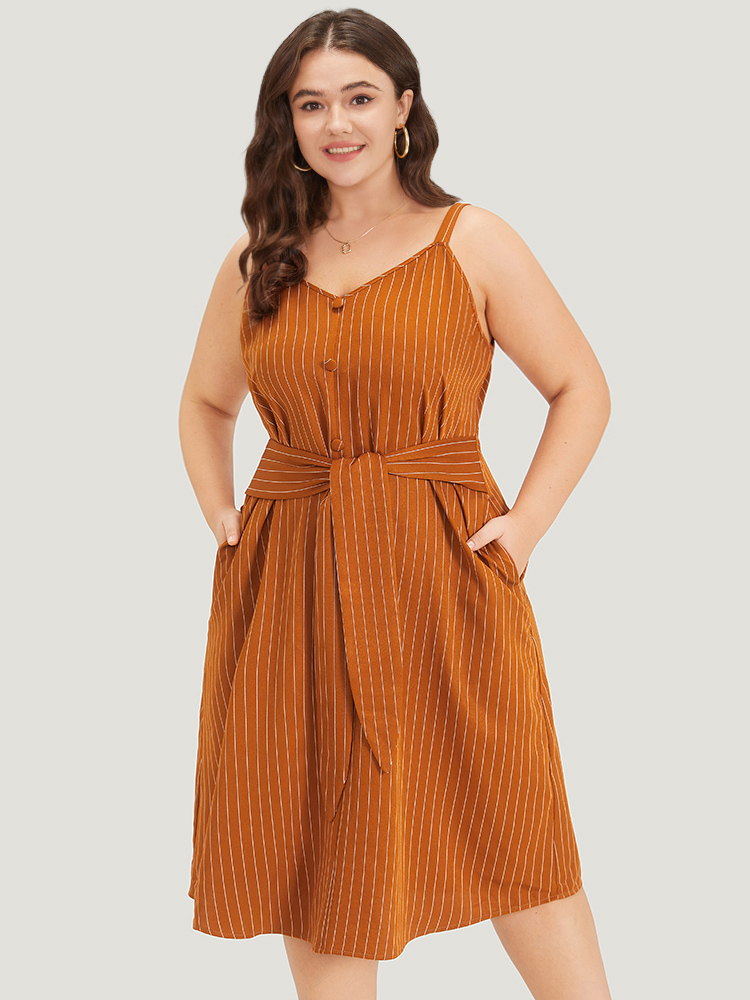 Plus Size Women Dailywear Striped Cross straps Sleeveless Sleeveless Spaghetti Strap Pocket Vacation Dresses BloomChic 