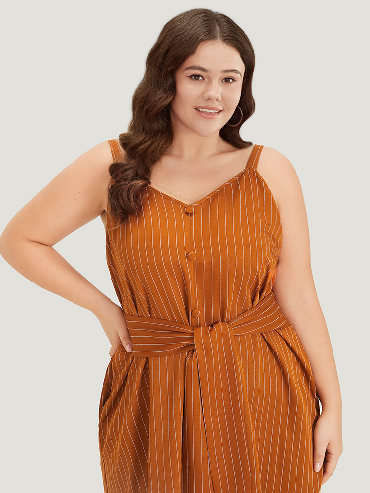 Plus Size Women Dailywear Striped Cross straps Sleeveless Sleeveless Spaghetti Strap Pocket Vacation Dresses BloomChic 