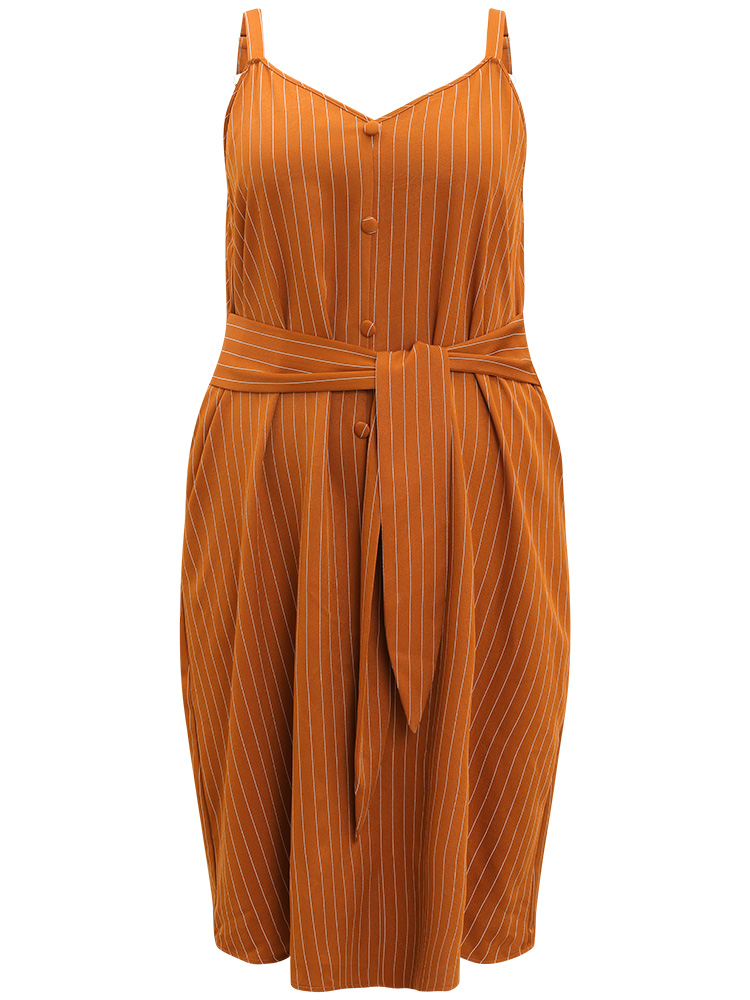 Plus Size Women Dailywear Striped Cross straps Sleeveless Sleeveless Spaghetti Strap Pocket Vacation Dresses BloomChic 