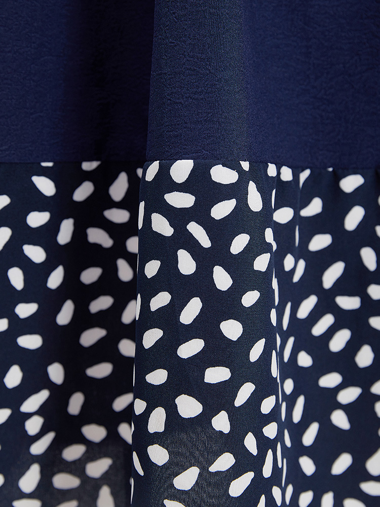 Plus Size Water Drop Print Patchwork Ruffle Cap Sleeve Pocket Dress DarkBlue Women Elegant Contrast V-neck Cap Sleeve Curvy Knee Dress BloomChic 14-16/1X 