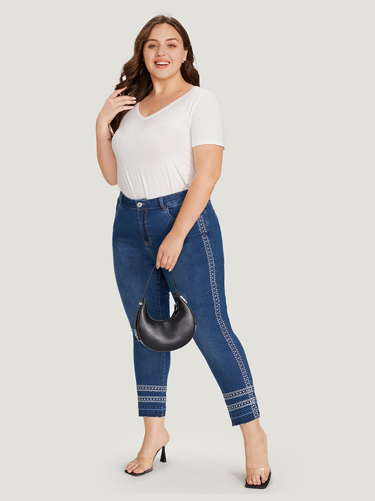 Plus Size Women Dailywear Embroidered High stretch Skinny Medium Wash Casual Jeans BloomChic 