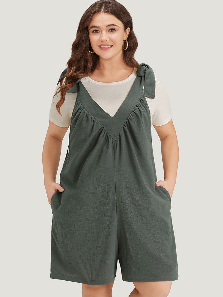 

Plus Size DarkSlateGray Plain Bowknot Gathered Pocket Overall Jumpsuit Women Casual Sleeveless V-neck Dailywear Loose Jumpsuits BloomChic