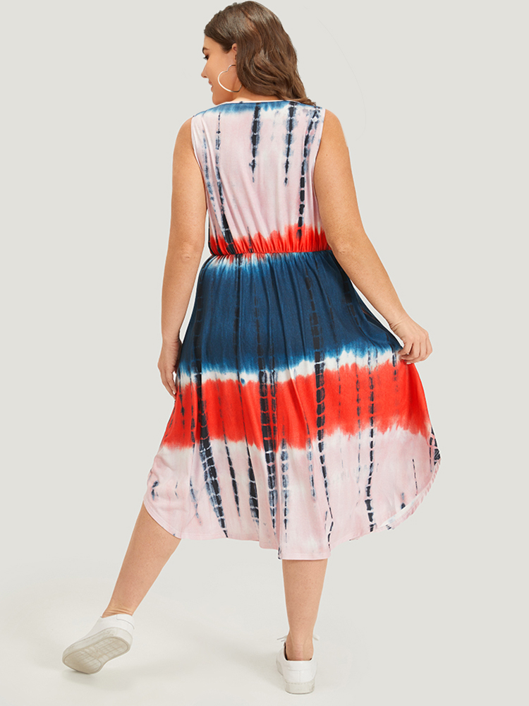 Plus Size Women Dailywear Tie Dye Arc Hem Sleeveless Sleeveless V-neck Pocket Casual Dresses BloomChic 