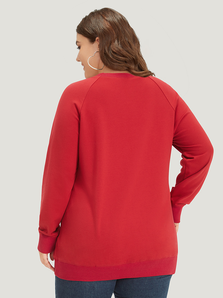 Plus Size Women Everyday Letter Printed Regular Raglan sleeve Long Sleeve Round Neck Casual Sweatshirts BloomChic 