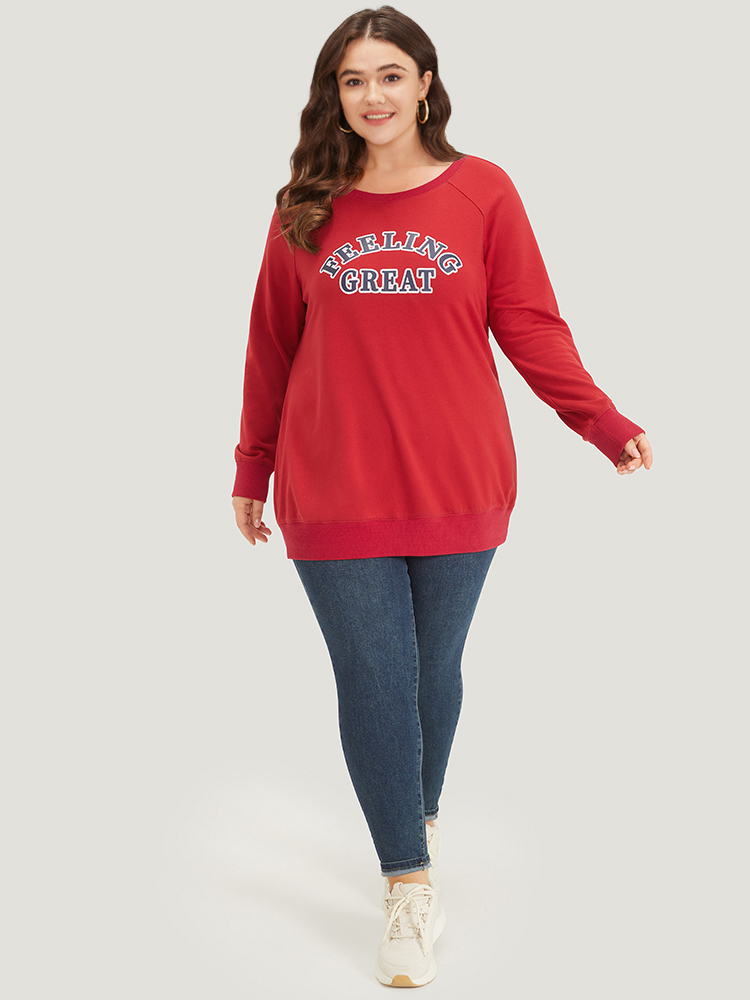 Plus Size Women Everyday Letter Printed Regular Raglan sleeve Long Sleeve Round Neck Casual Sweatshirts BloomChic 