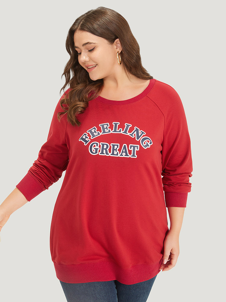 Plus Size Women Everyday Letter Printed Regular Raglan sleeve Long Sleeve Round Neck Casual Sweatshirts BloomChic 