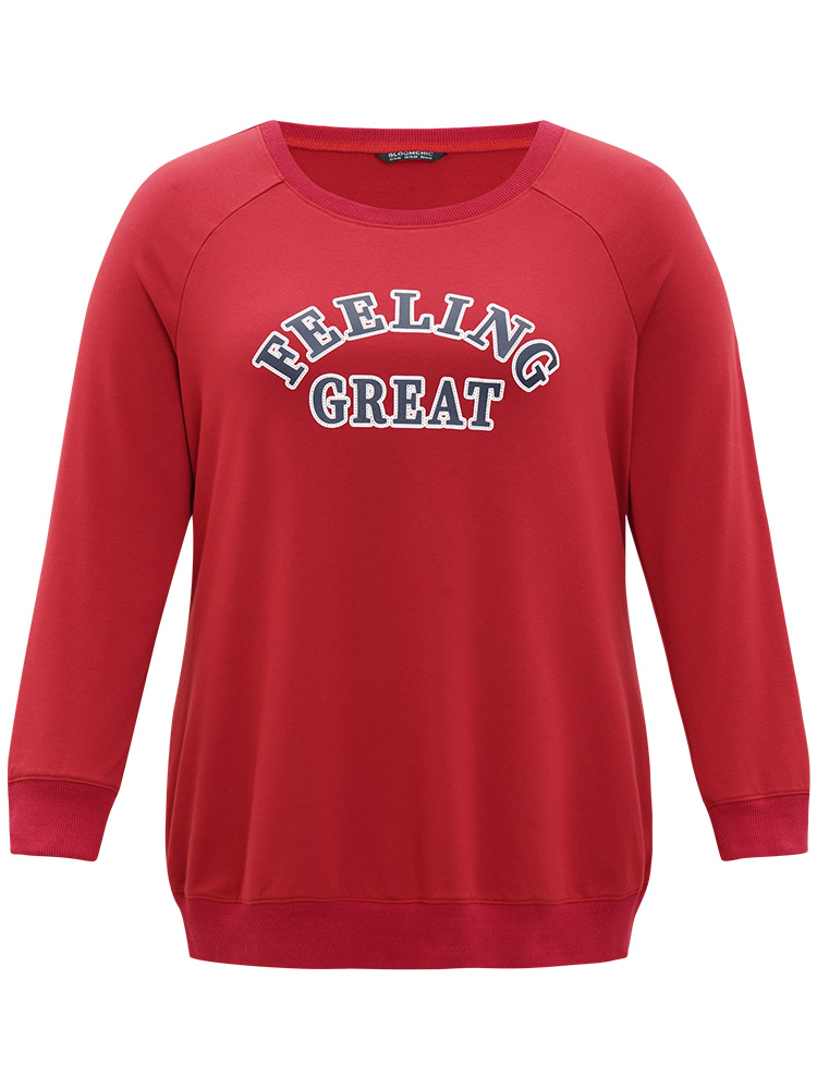 Plus Size Women Everyday Letter Printed Regular Raglan sleeve Long Sleeve Round Neck Casual Sweatshirts BloomChic 