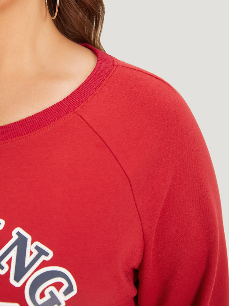 Plus Size Women Everyday Letter Printed Regular Raglan sleeve Long Sleeve Round Neck Casual Sweatshirts BloomChic 