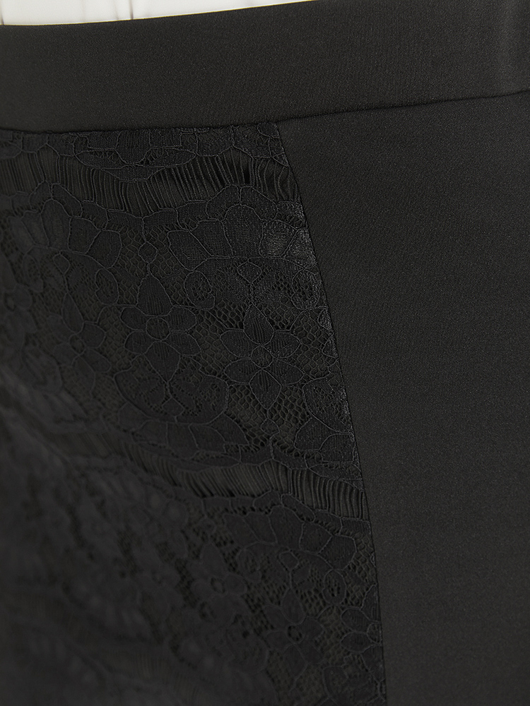 Plus Size Plain Guipure Lace Elastic Waist Skirt Women Black Office Patchwork Low stretch Work Skirts BloomChic 14-16/1X 