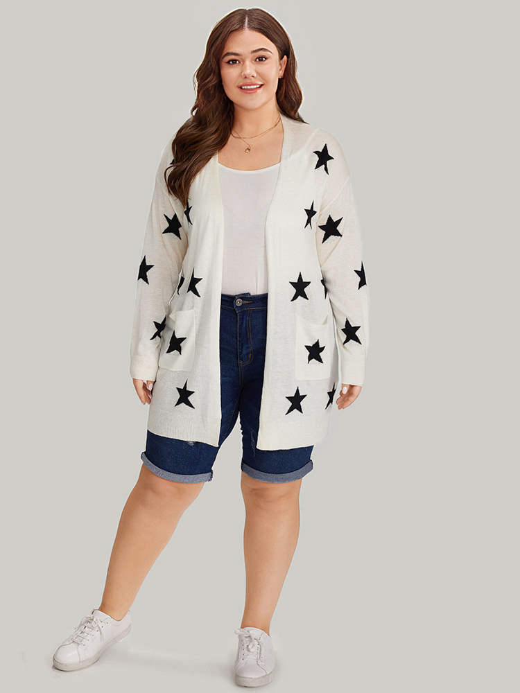 Supersoft Essentials Star Print Pocket Open Front Cardigan BloomChic 
