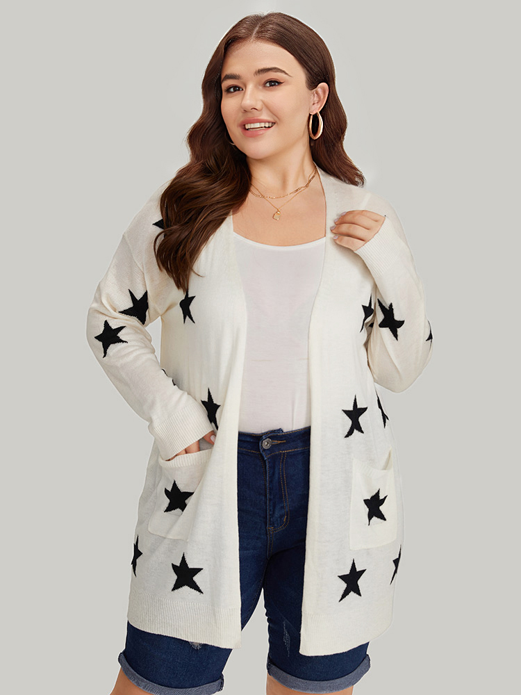 Supersoft Essentials Star Print Pocket Open Front Cardigan BloomChic 