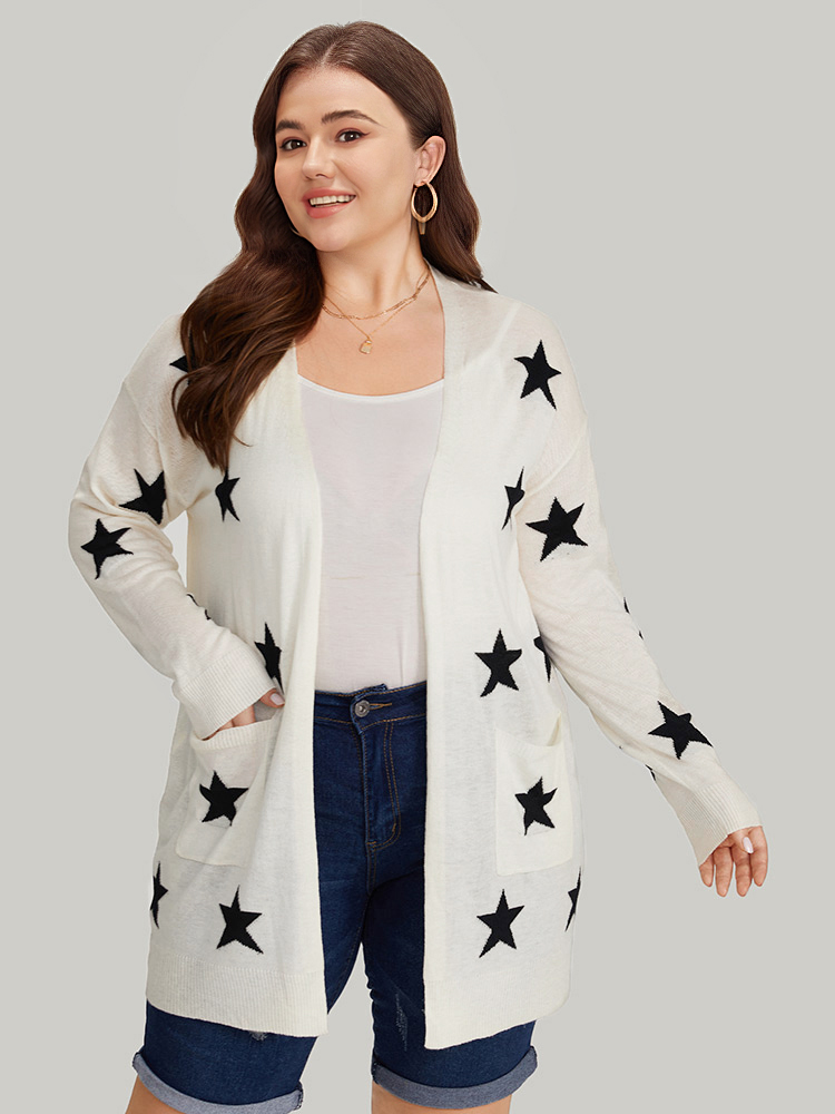Supersoft Essentials Star Print Pocket Open Front Cardigan BloomChic 