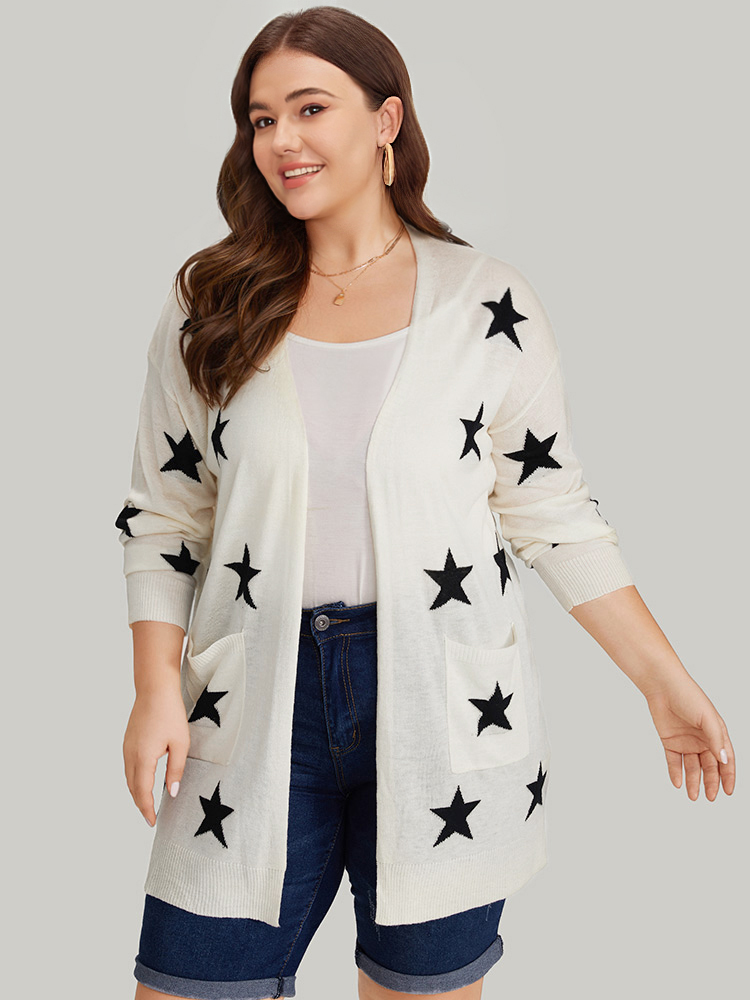 Supersoft Essentials Star Print Pocket Open Front Cardigan BloomChic 