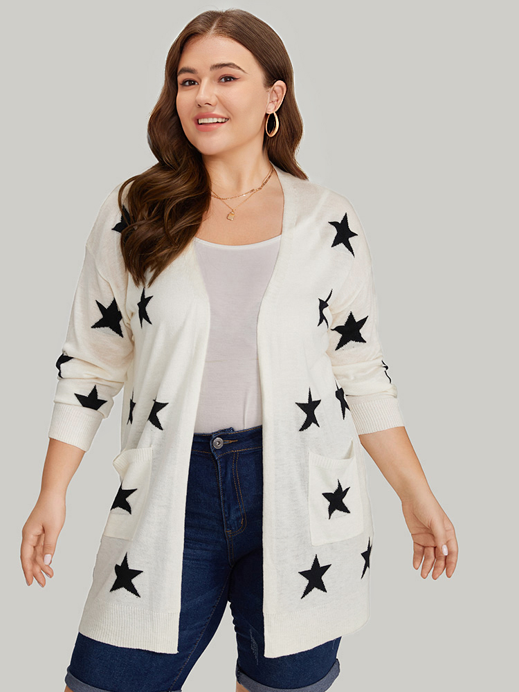 Supersoft Essentials Star Print Pocket Open Front Cardigan BloomChic 
